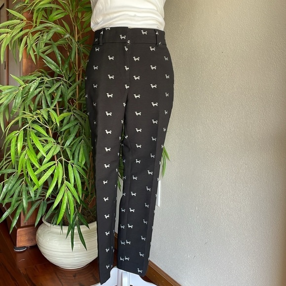 Loft Ankle Pants Women 8 Petite Black Gray Marisa Fit Pockets Poodle Dog Pattern - Picture 1 of 11